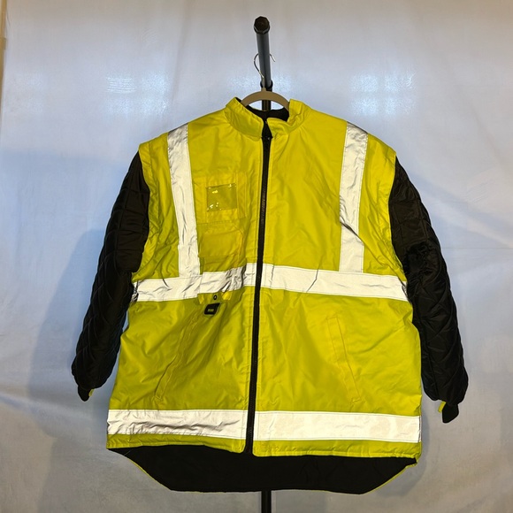 High-Visibility Yellow & Black Bomber Jacket Men's 2X Convertible to Vest